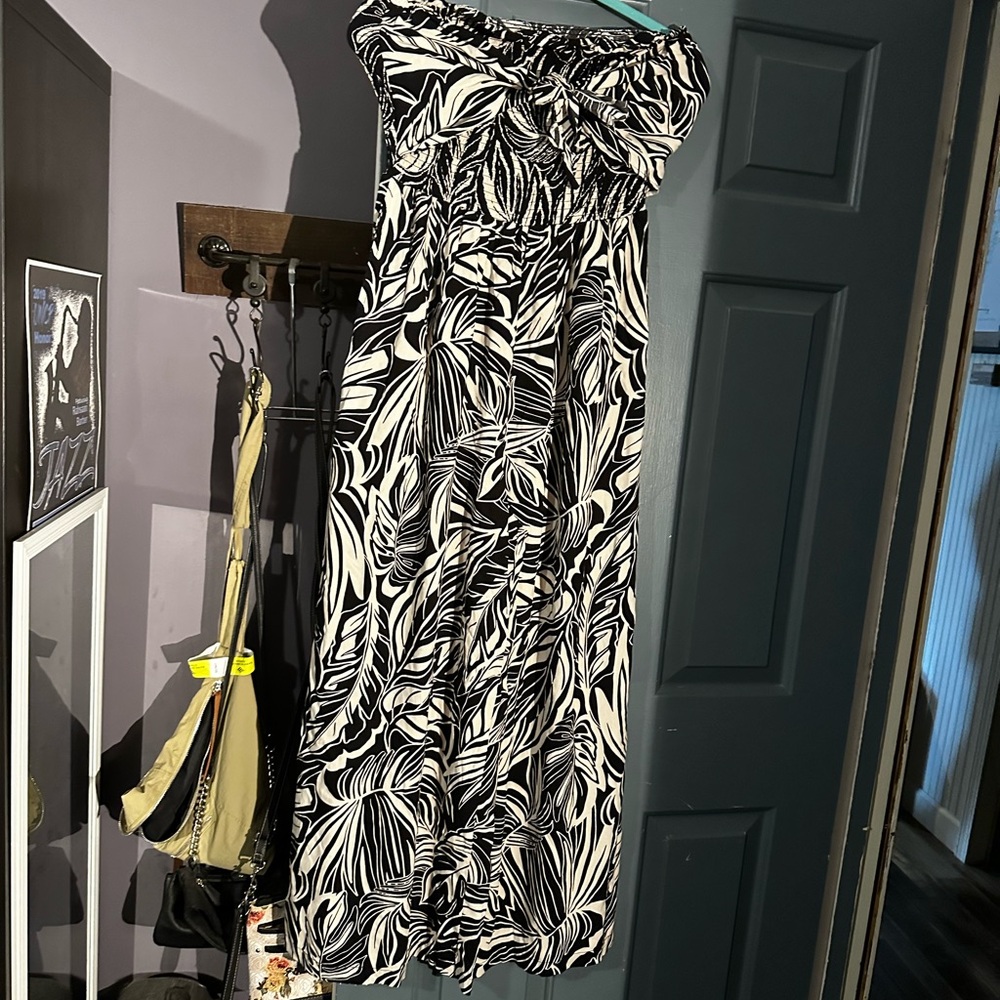 Patrons of Peace Black & White Tropical Strapless Jumpsuit